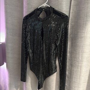 Iris Black and Silver Sequin Cut Out Bodysuit